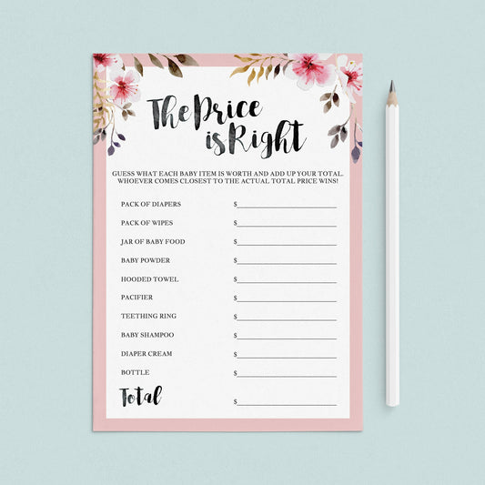 Girl babyshower games the price is right printable by LittleSizzle