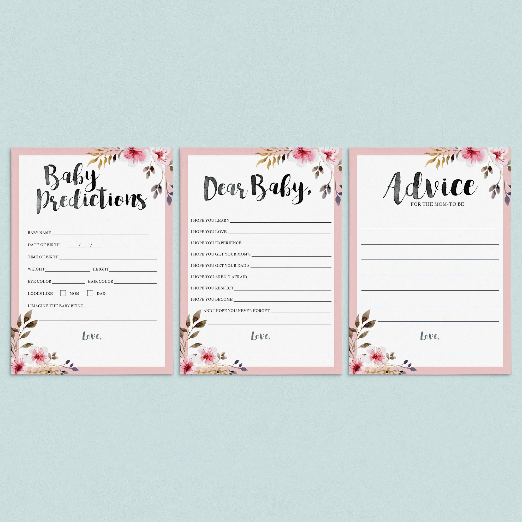 Blush watercolor baby shower activities for girls by LittleSizzle
