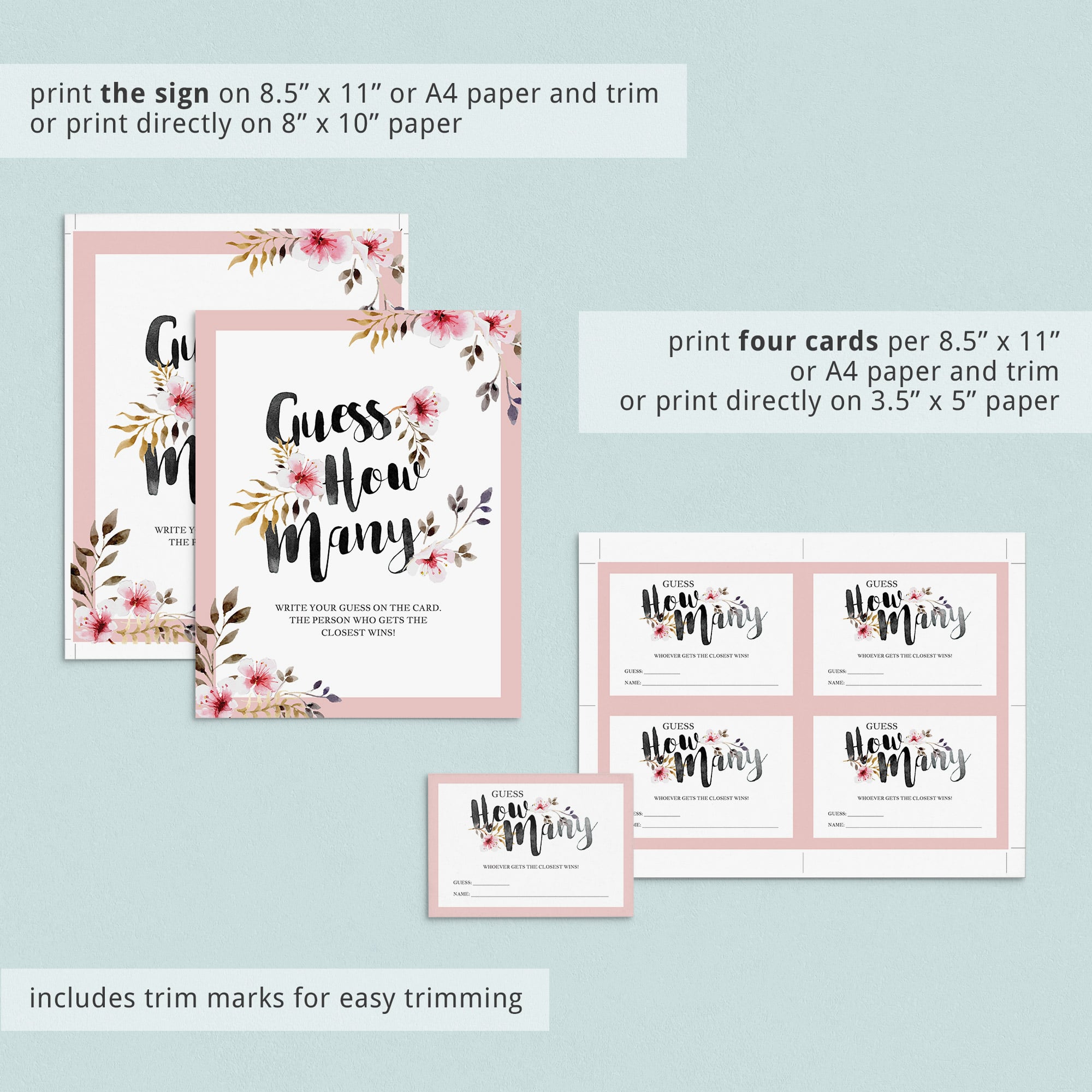 Blush pink watercolor baby shower activities by LittleSizzle