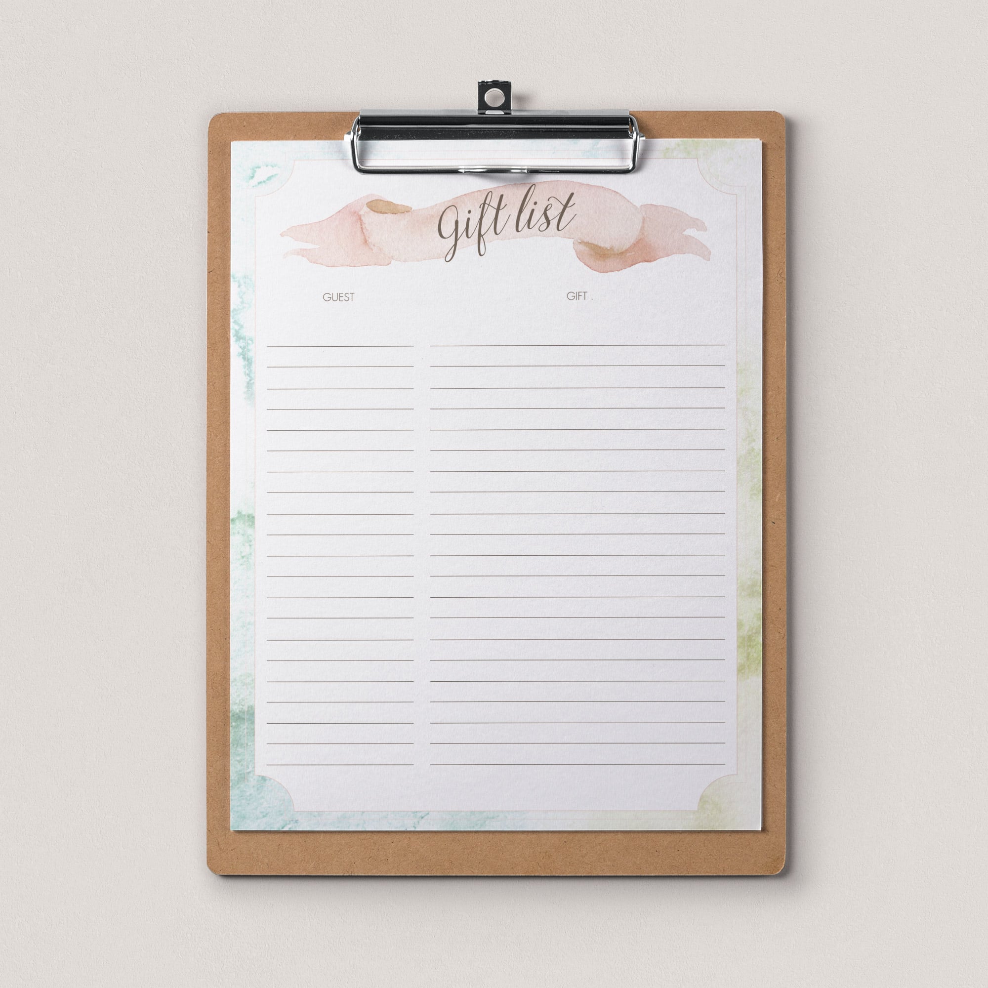 Printable gift tracker watercolor background by LittleSizzle