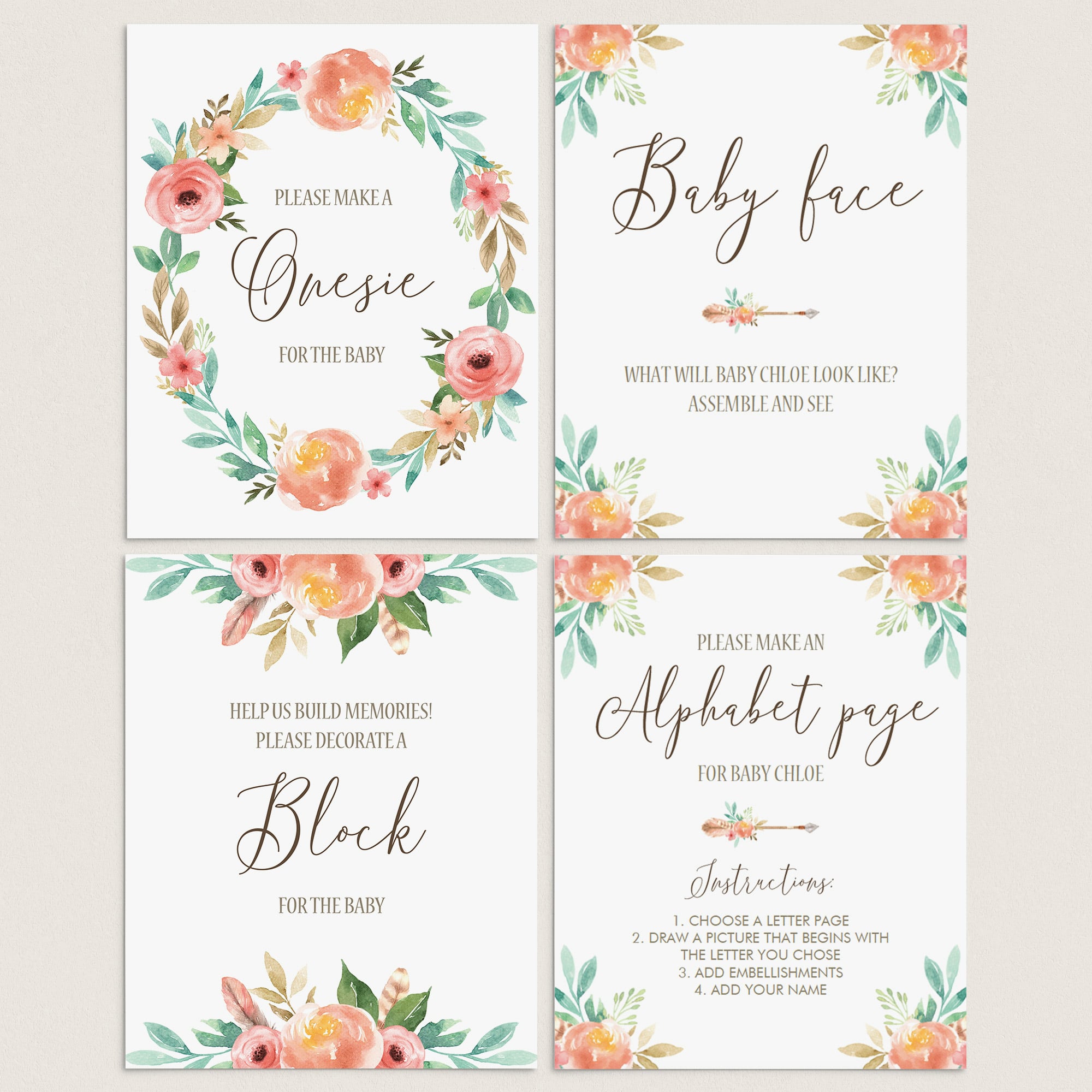 DIY Baby Shower Activities Bundle Floral Theme by LittleSizzle