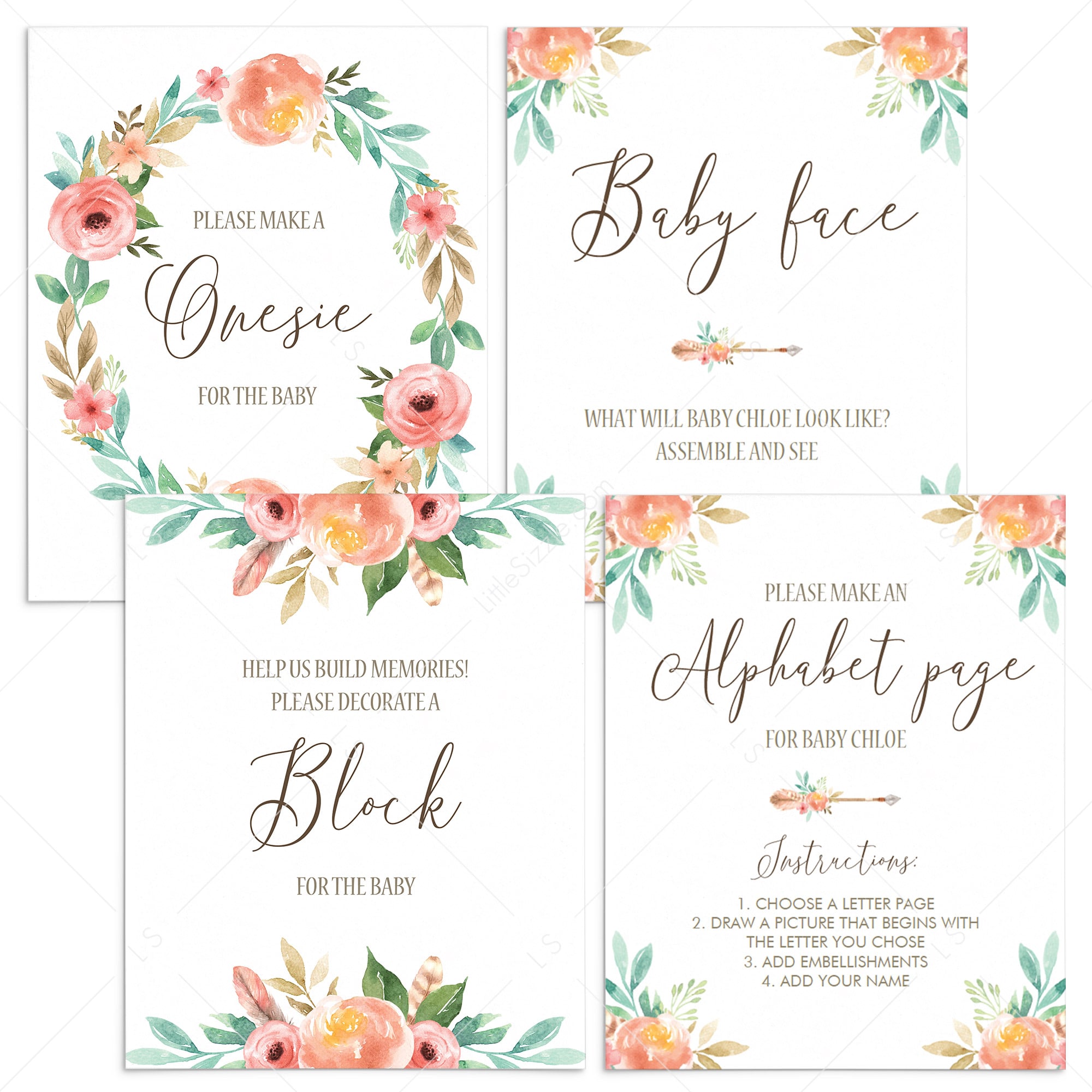 DIY Baby Shower Activities Bundle Floral Theme by LittleSizzle