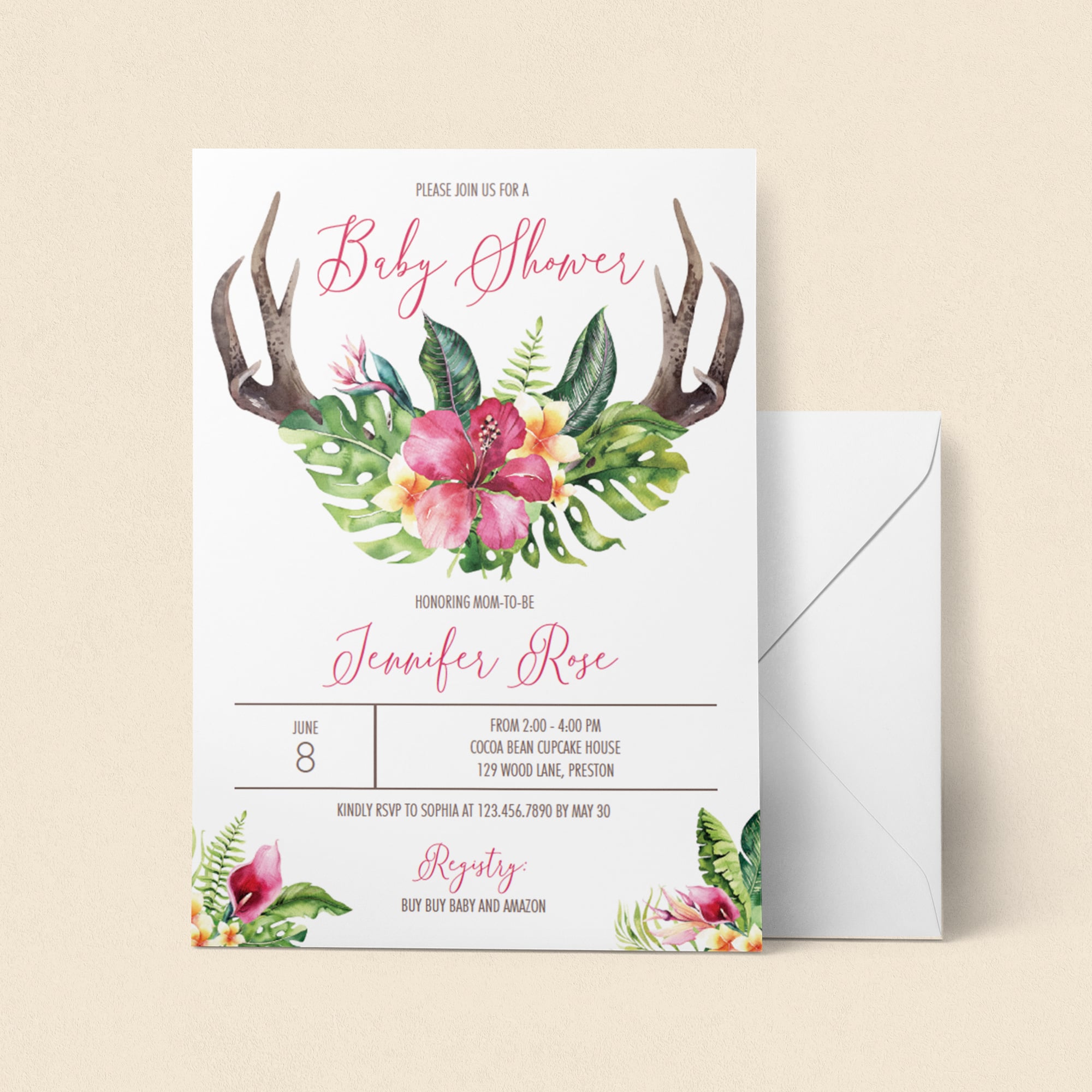 Bohemian floral baby shower invitation template by LittleSizzle