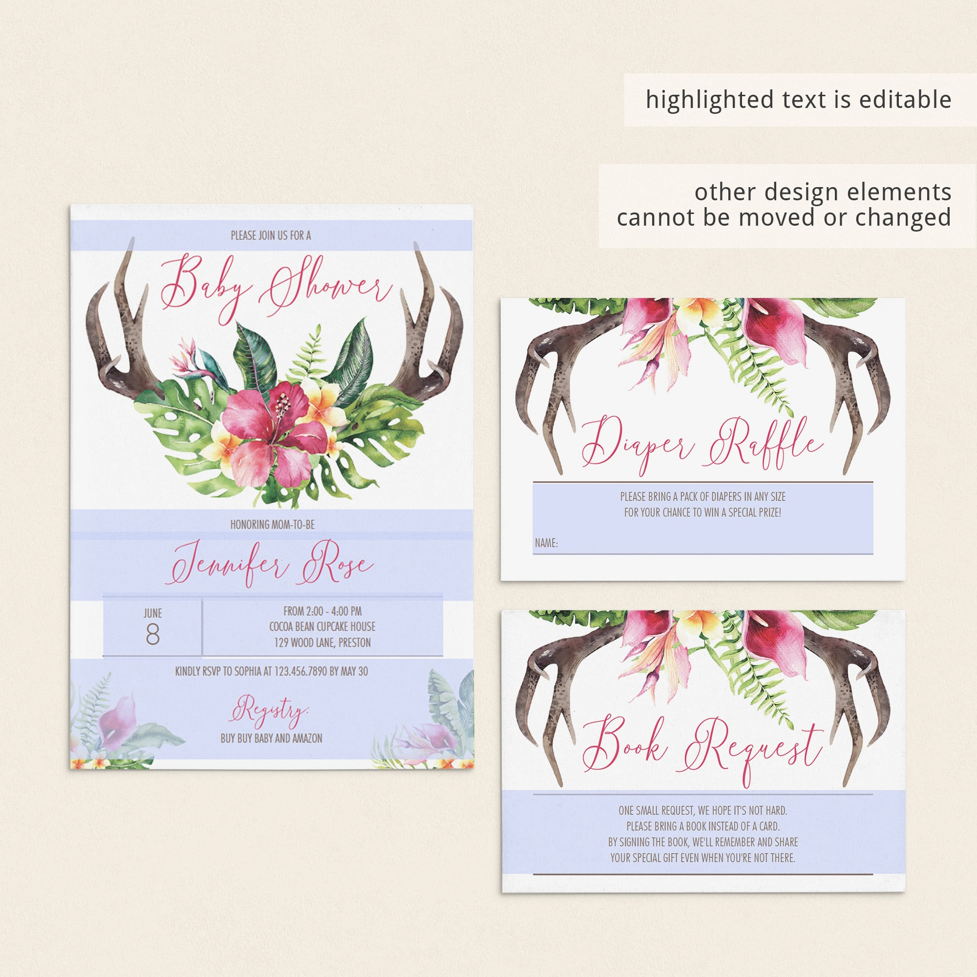 Editable bohemian baby shower invitation set by LittleSizzle