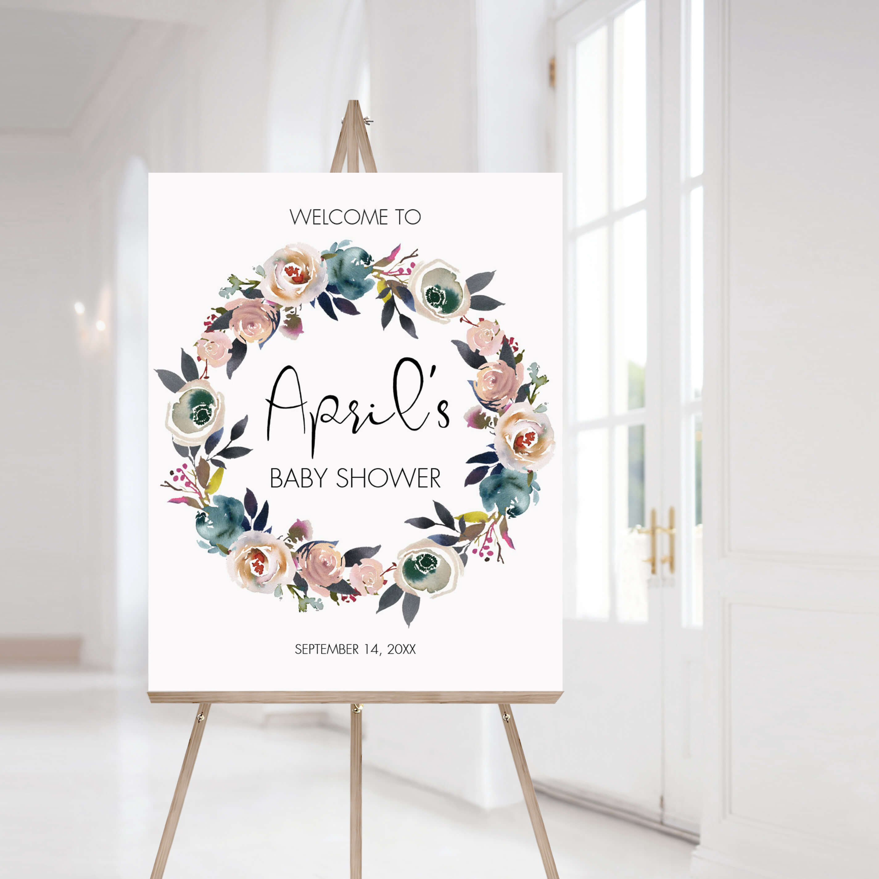Printable Floral Wreath Welcome Sign for Boho Party by LittleSizzle