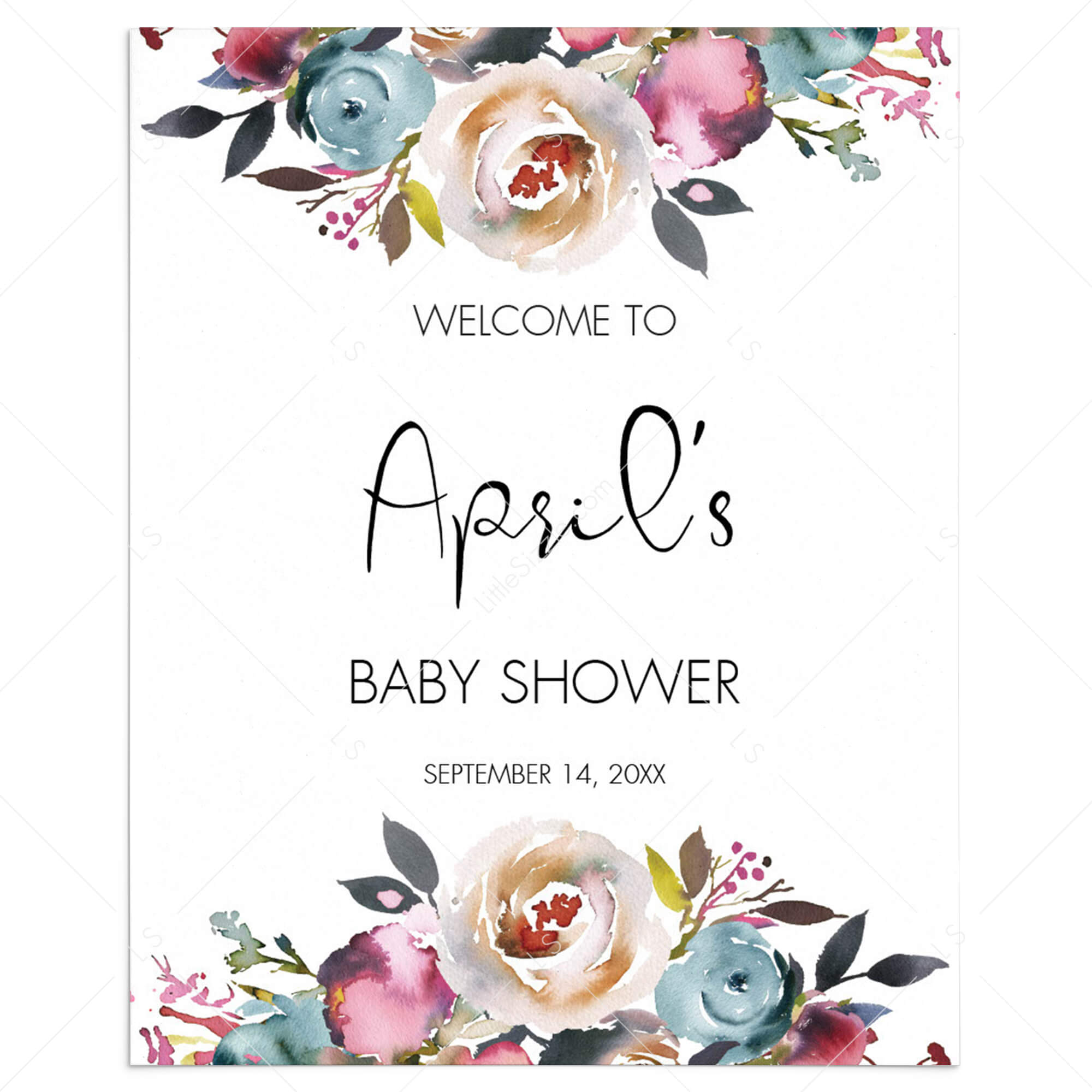 Bohemian Shower Printable Welcome Sign Floral Watercolor by LittleSizzle
