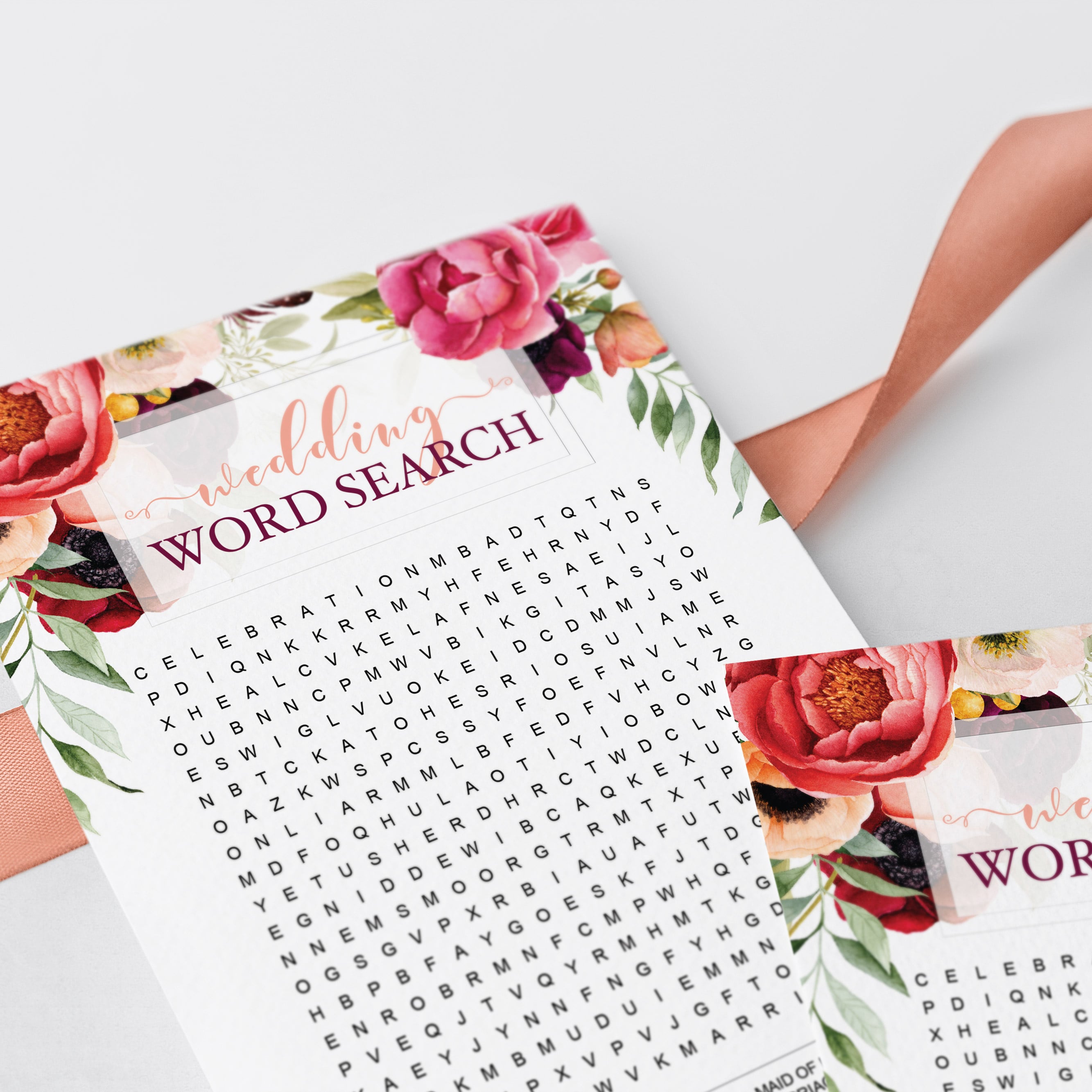 wedding word search boho bridal game cards