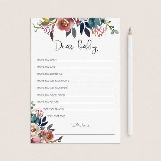 Burgundy baby shower floral dear baby wishes printable