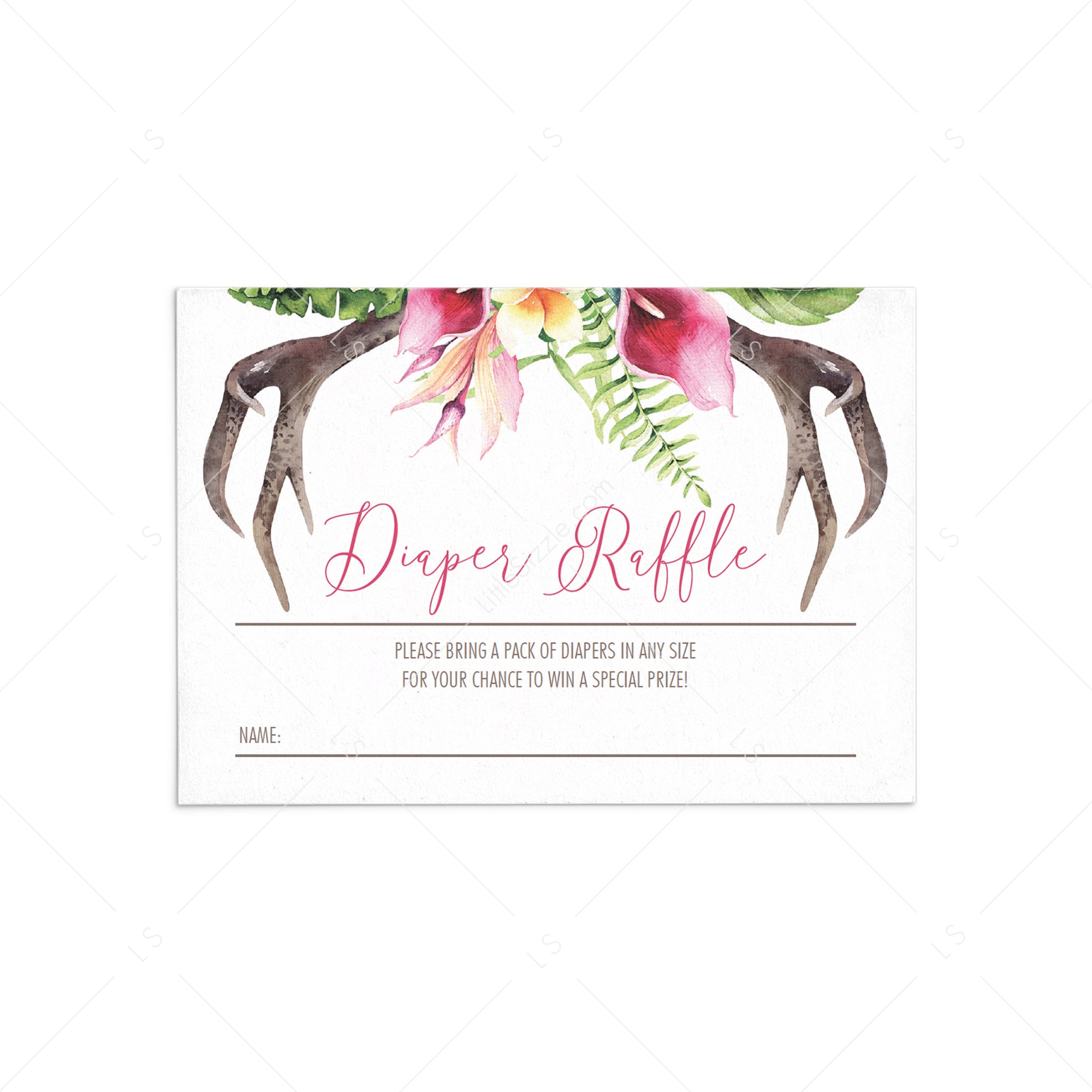 Floral bohemian diaper raffle ticket printable by LittleSizzle