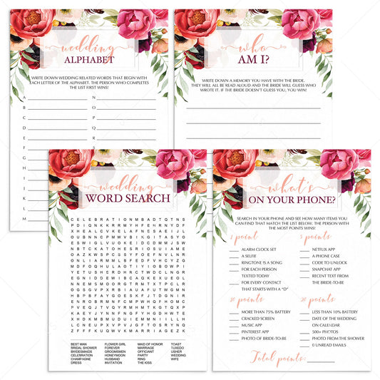 Red Floral Bridal Shower Games Package Download by LittleSizzle