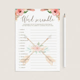 Floral Aztec Baby Shower Game Baby Word Scramble by LittleSizzle