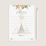 Advice for Mom Printable Baby Shower Cards with Tipi by LittleSizzle