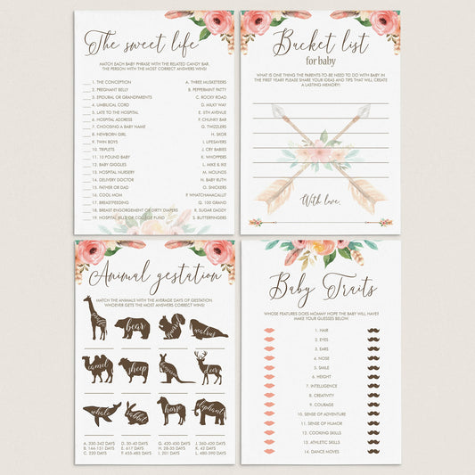 Bohemian Girl Baby Shower Games Bundle by LittleSizzle