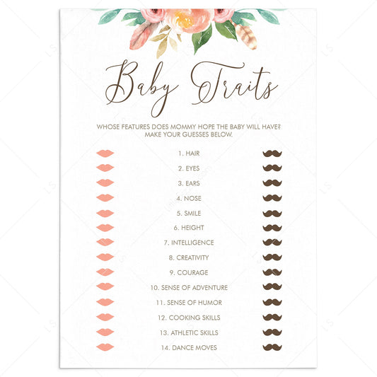 Floral Baby Shower Game Guess Baby Features by LittleSizzle