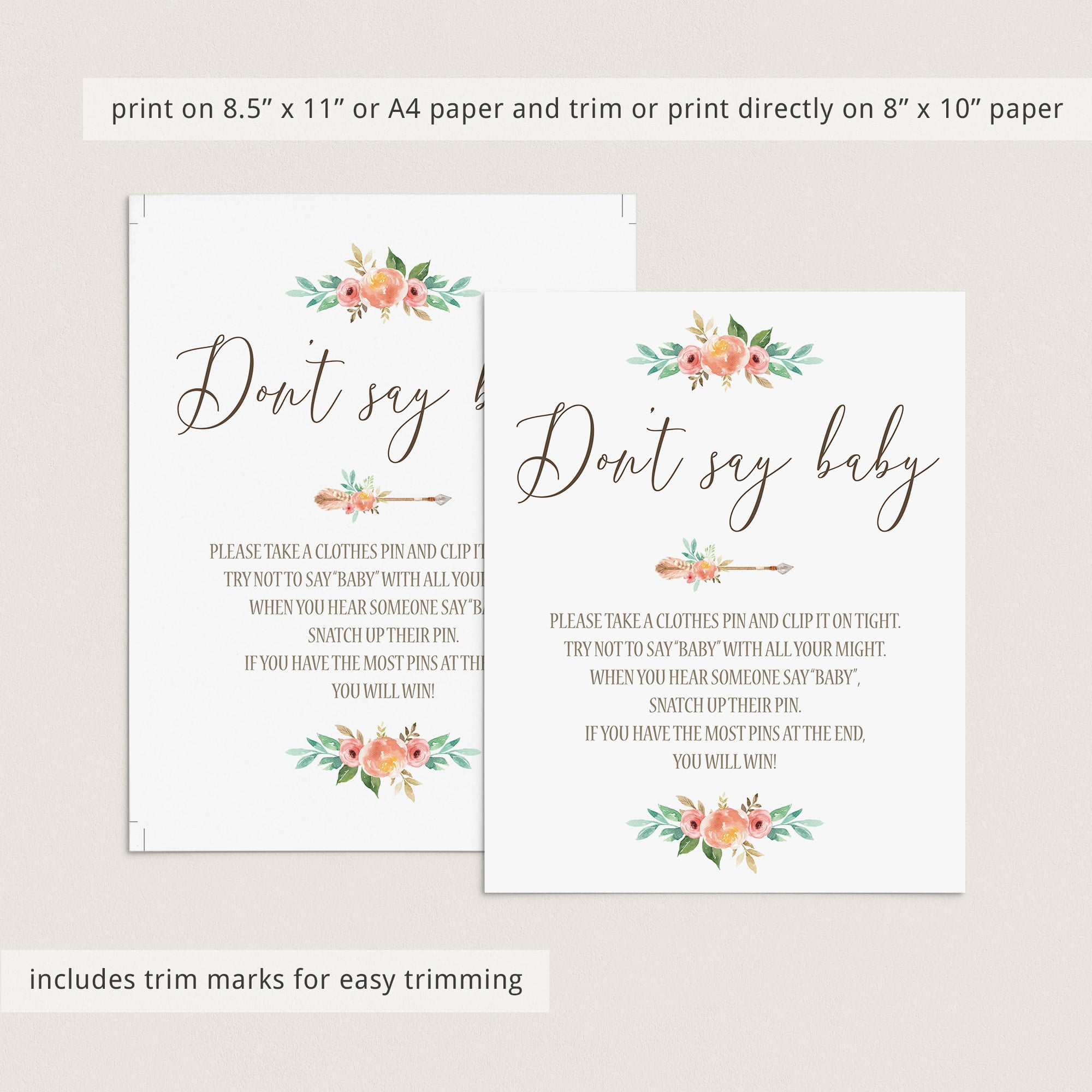 Dont say baby girl baby shower game printable by LittleSizzle