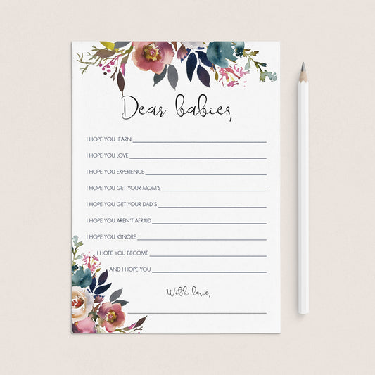 Floral dear babies printable baby shower cards by LittleSizzle