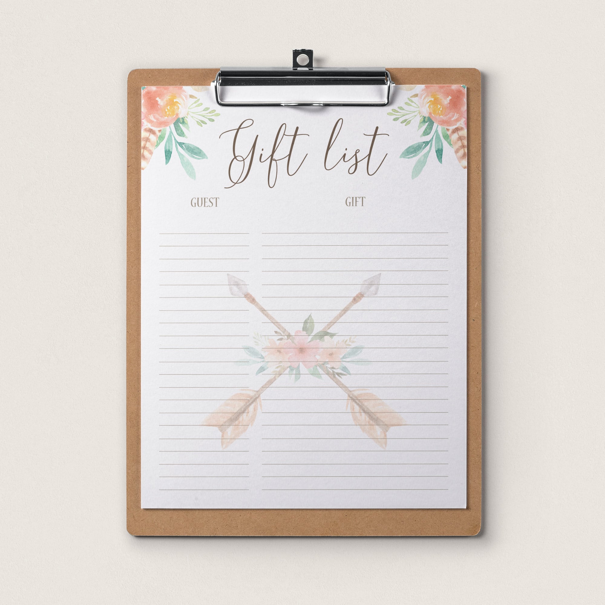 Boho Gift and Guest List Printable File by LittleSizzle