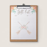 Boho Gift and Guest List Printable File by LittleSizzle