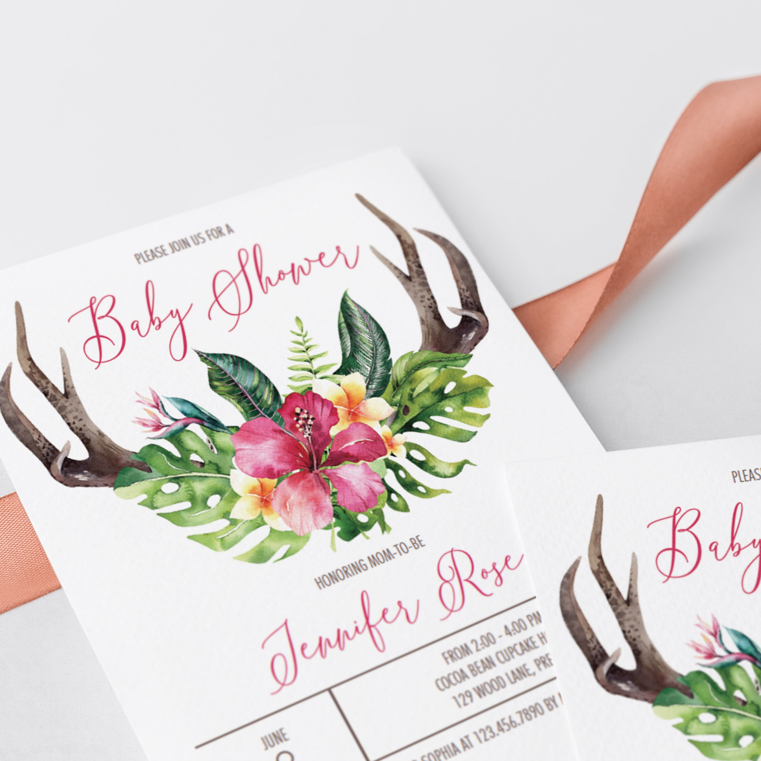 Boho girl baby shower invitation template by LittleSizzle