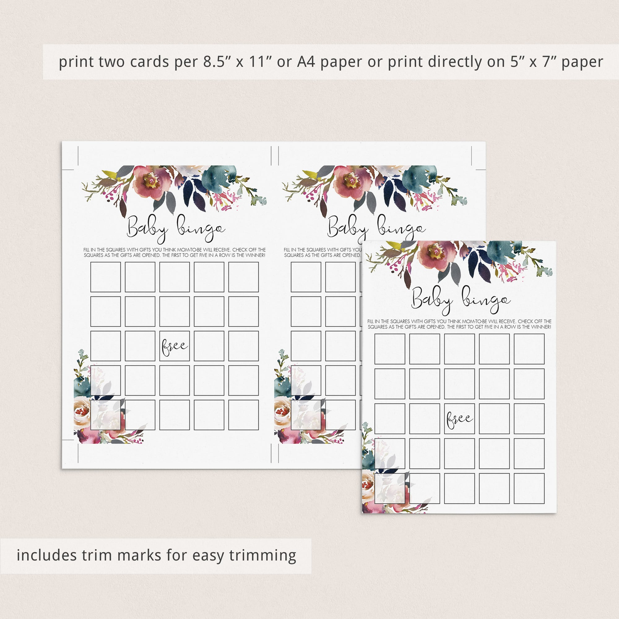 Prefilled baby bingo game cards download by LittleSizzle