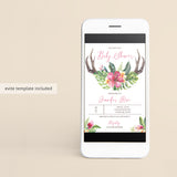 Floral Antler Baby Shower Invitation Set