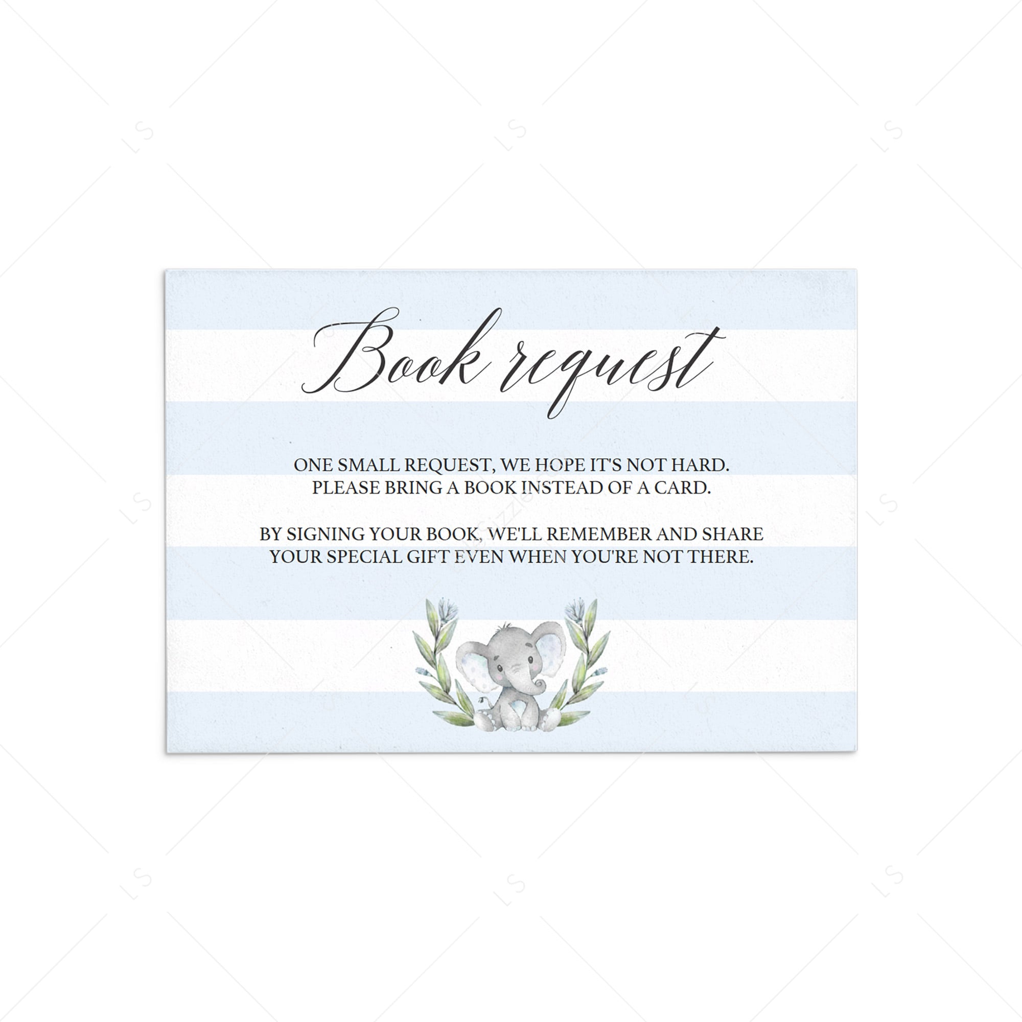 Elephant baby shower book request card printable by LittleSizzle