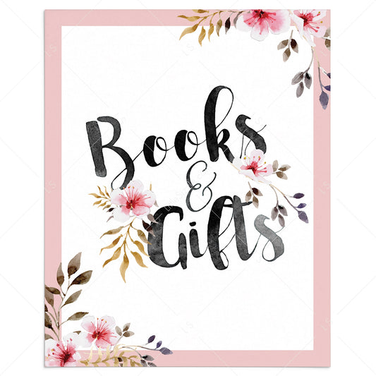 Books and gifts table sign with pink flowers by LittleSizzle