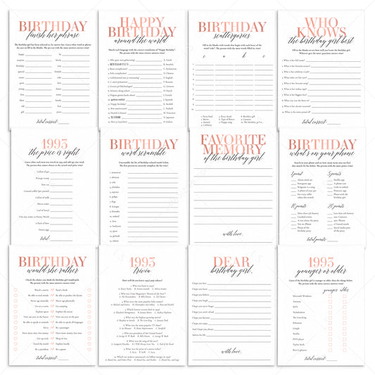Born In 1993 32nd Birthday Party Games Bundle For Women by LittleSizzle