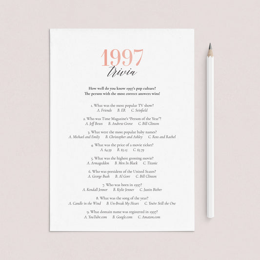 1997 Trivia Questions and Answers Printable by LittleSizzle