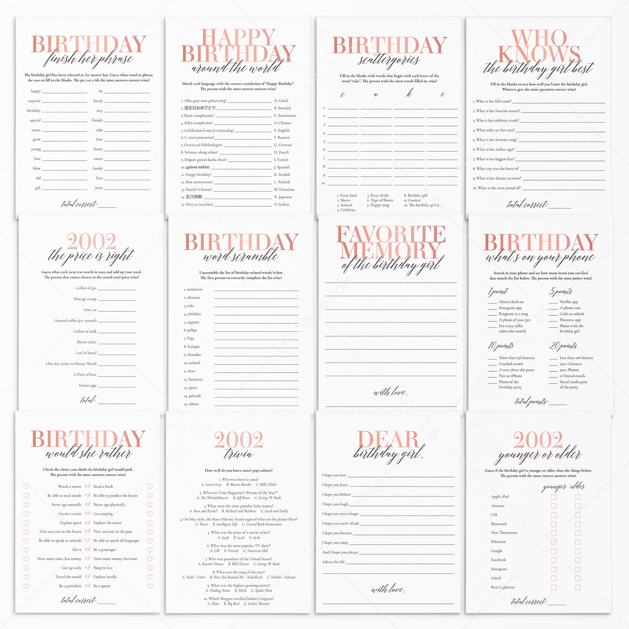 Born In 2002 23rd Girl Birthday Party Games Bundle by LittleSizzle