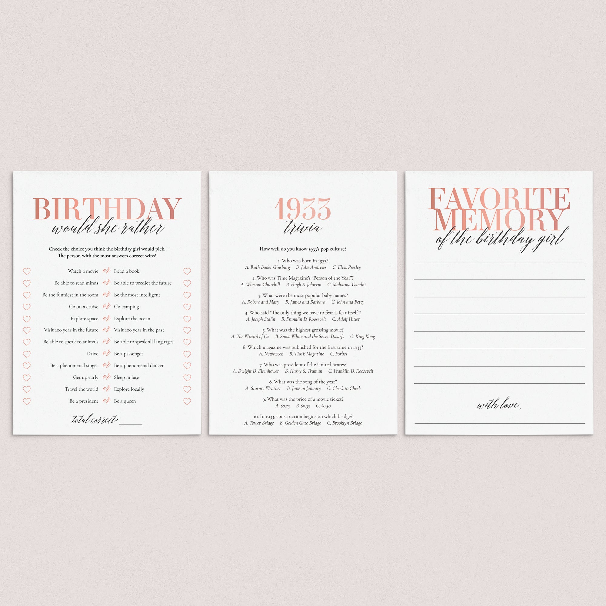 92nd Birthday Games For Her Born in 1933 by LittleSizzle