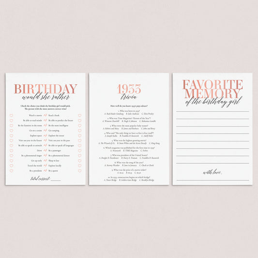 92nd Birthday Games For Her Born in 1933 by LittleSizzle