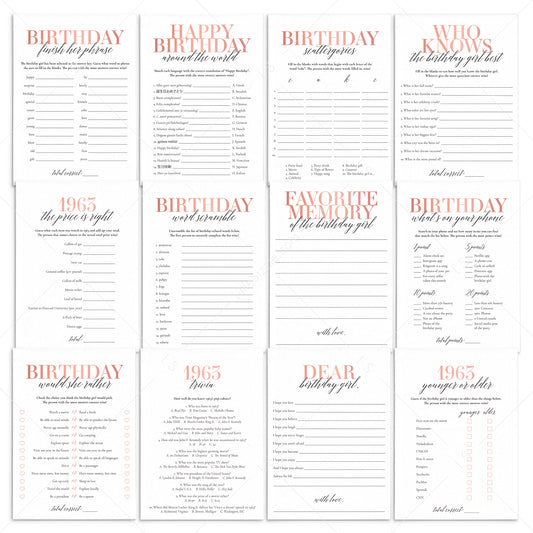 Born In 1963 62nd Birthday Party Games Bundle For Women by LittleSizzle