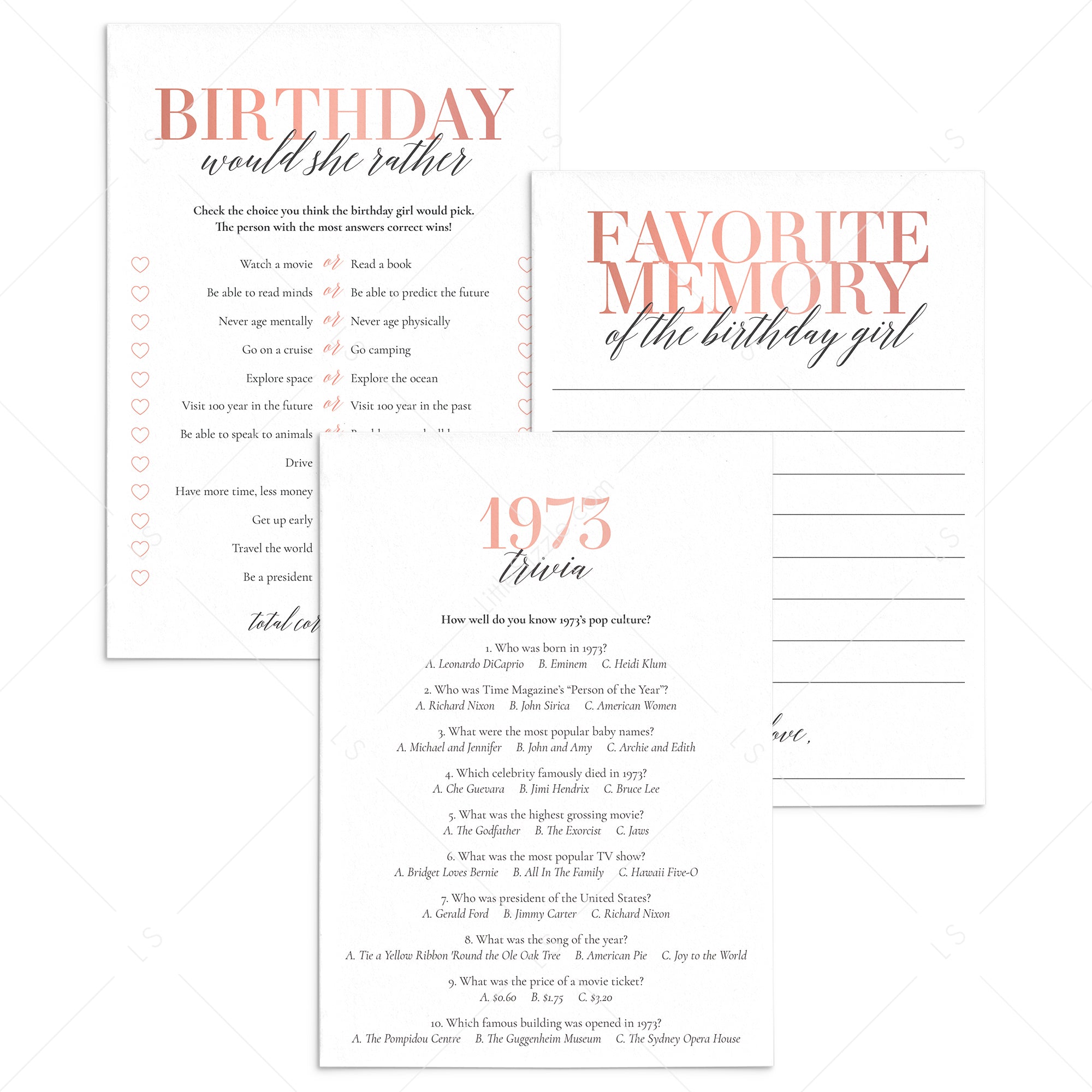 52nd Birthday Games For Her Born in 1973 by LittleSizzle