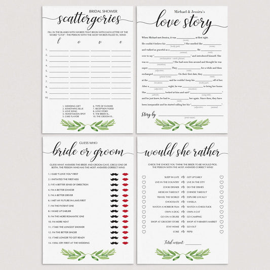 Greenery bridal shower games package by LittleSizzle