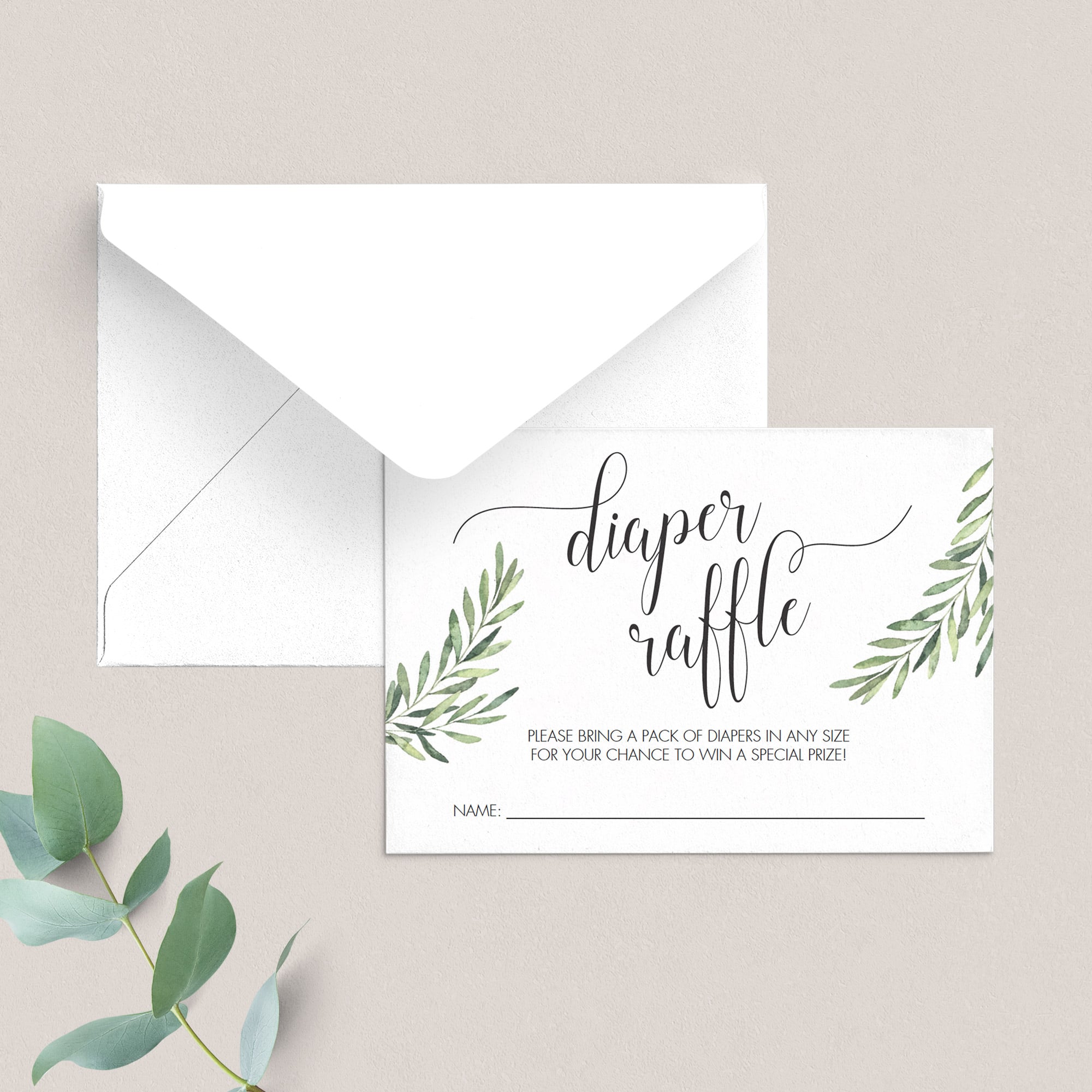 Greenery Baby Shower Game Editable Diaper Raffle Cards by LittleSizzle