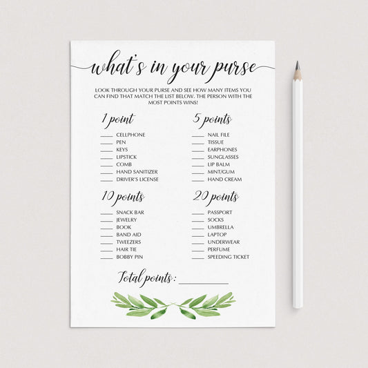 botanical party game whats in your purse