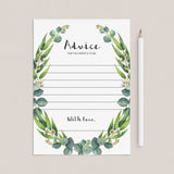 Greenery Baby Shower Advice Card Printable & Fillable PDF Template