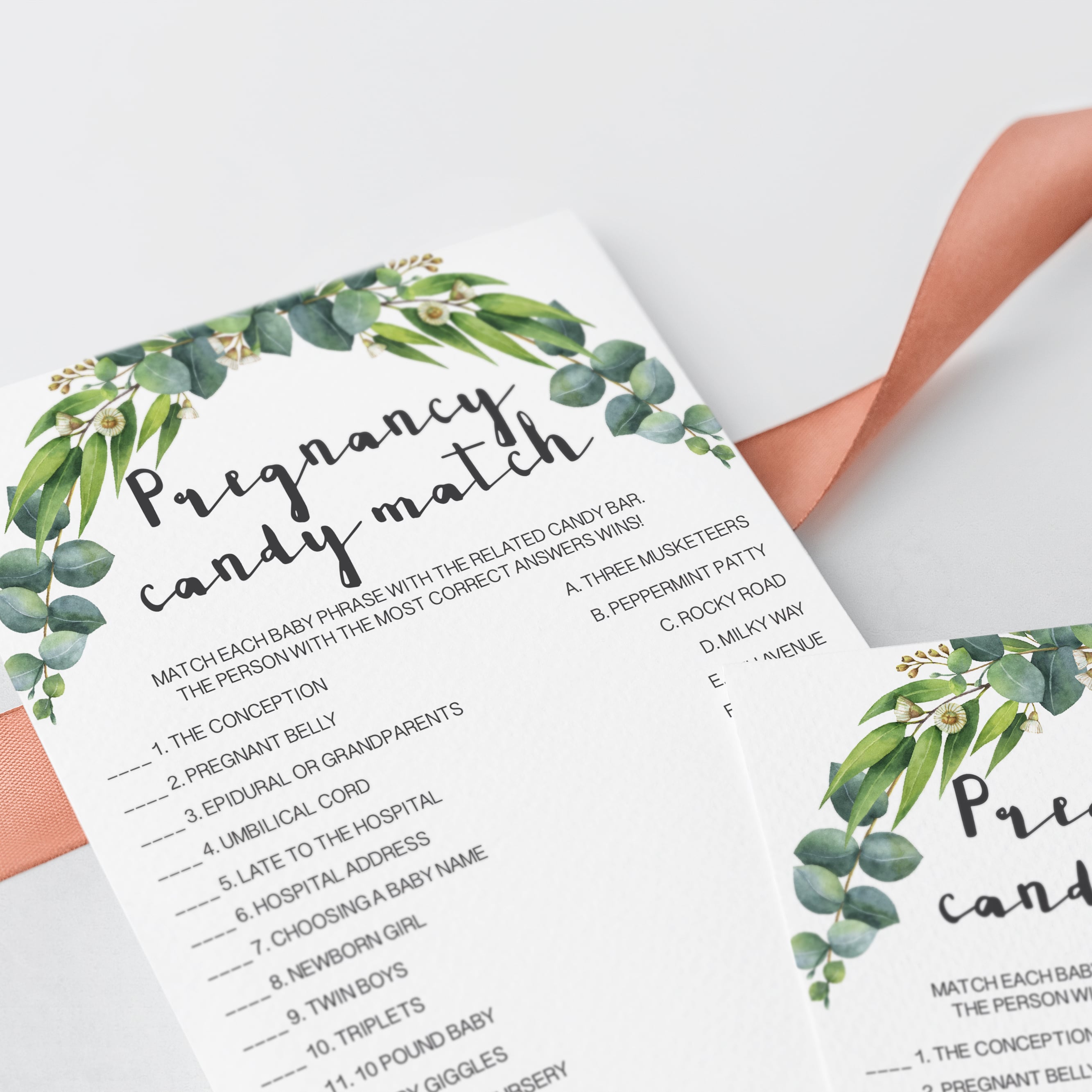 Watercolor greenery baby shower candy match game by LittleSizzle