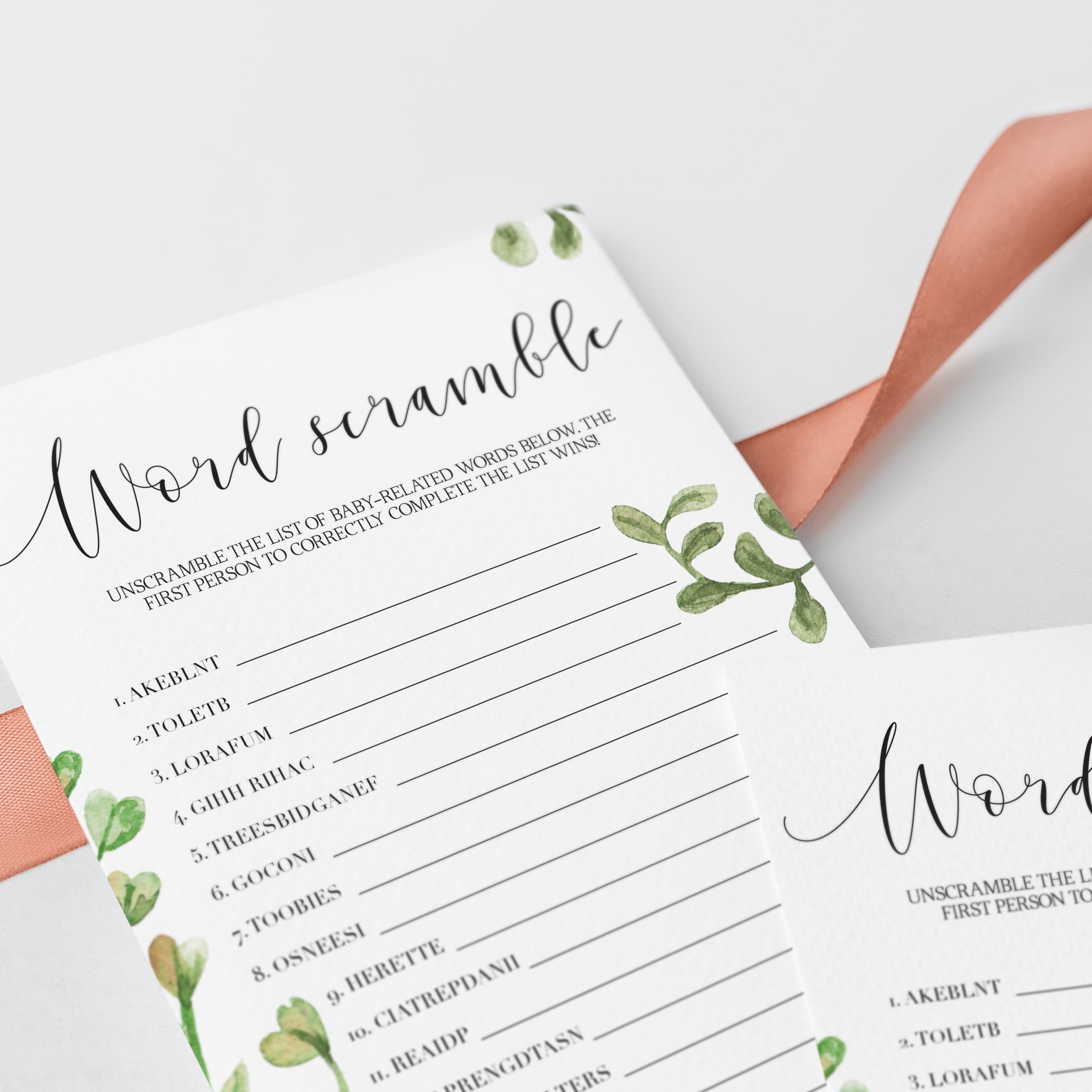 Word scramble answers for baby shower game printable by LittleSizzle