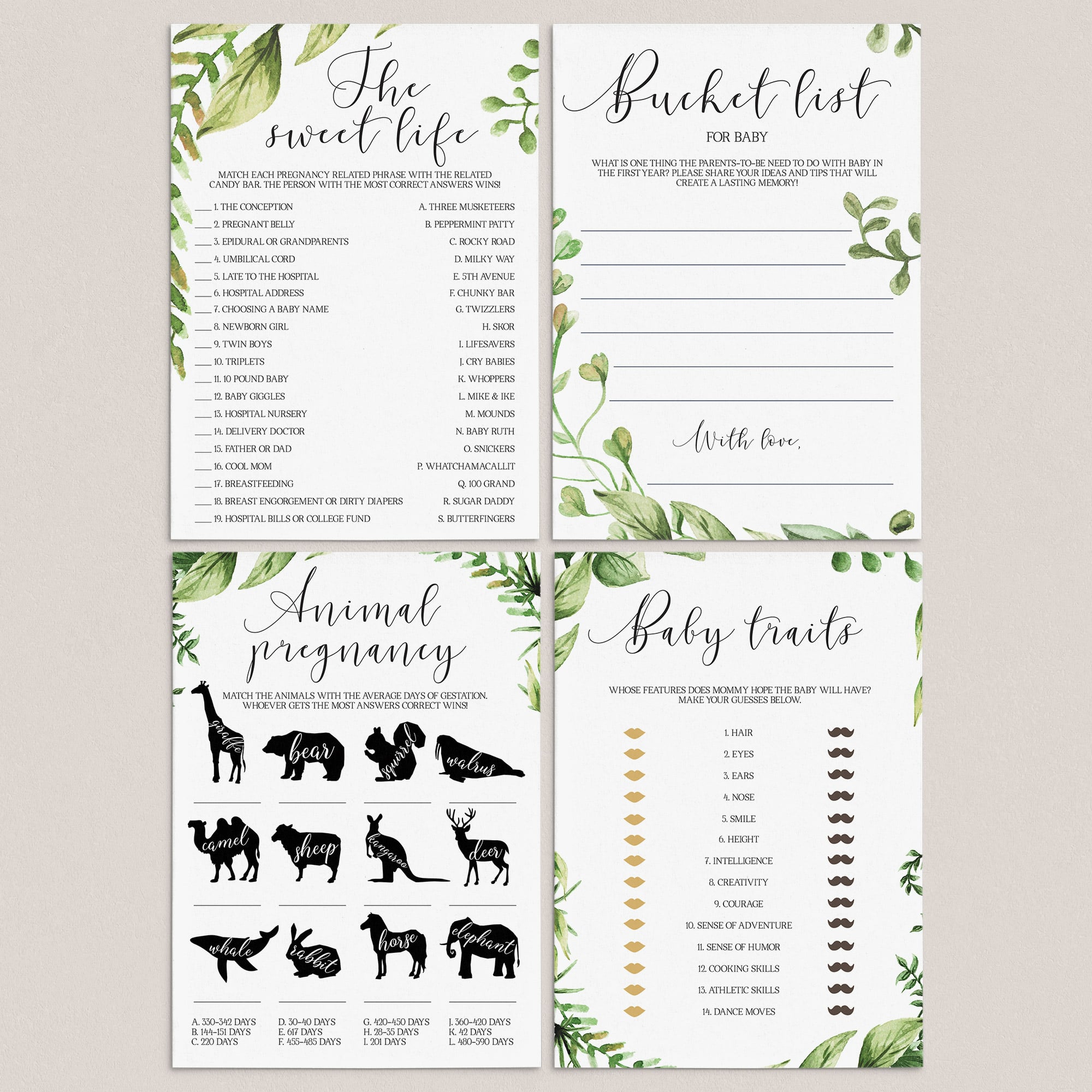 Greenery Themed Baby Shower Games Pack of 4 by LittleSizzle