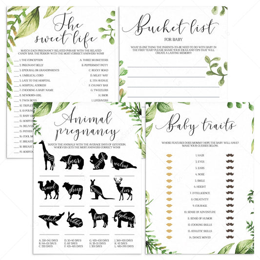 Greenery Themed Baby Shower Games Pack of 4 by LittleSizzle