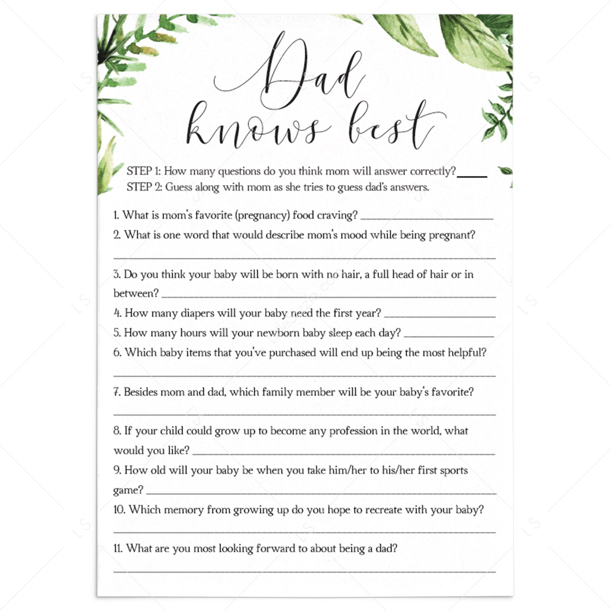 Botanical baby shower games printable dad knows best by LittleSizzle