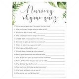 Greenery nursery rhyme quiz babyshower game printable by LittleSizzle