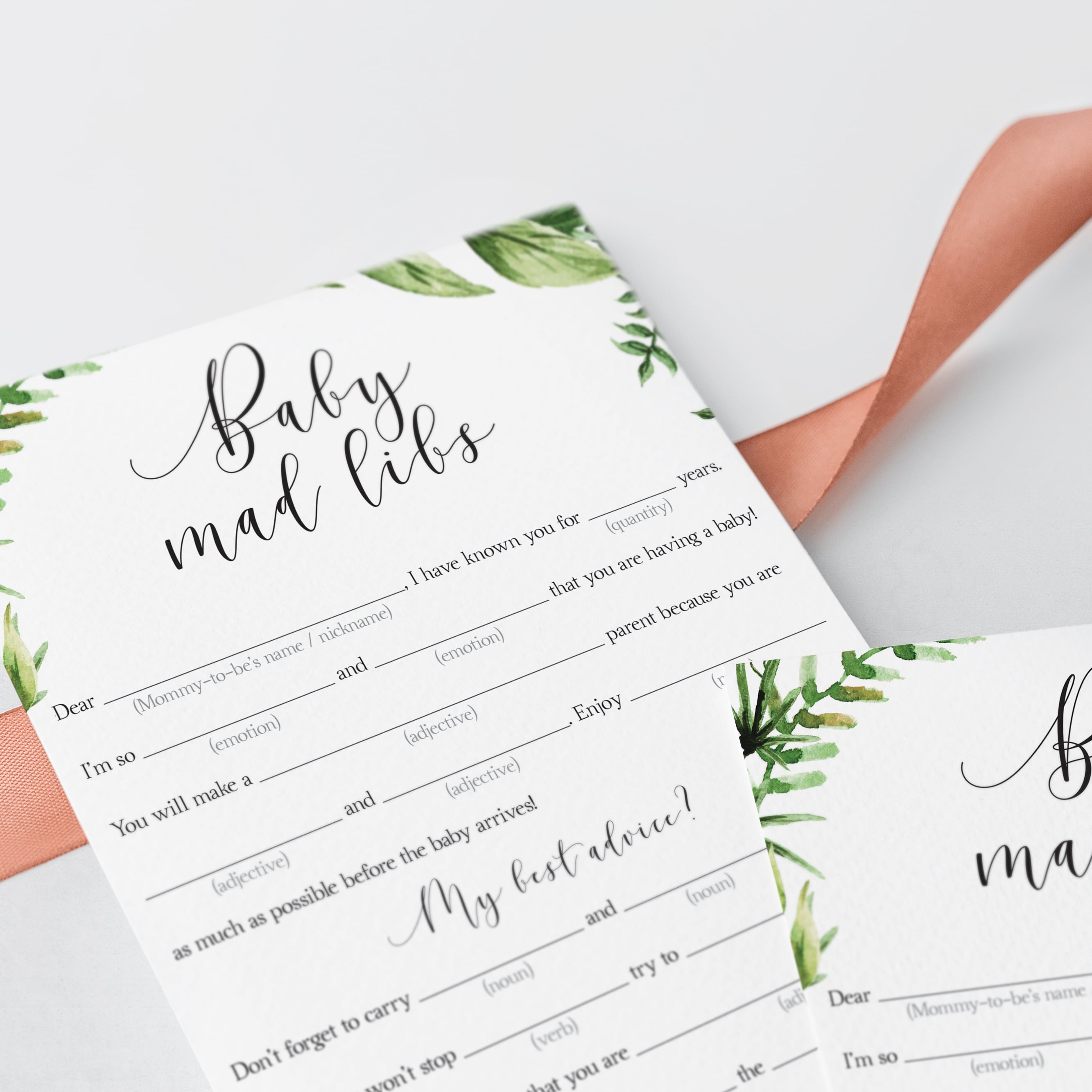 Garden baby shower games baby mad libs cards by LittleSizzle