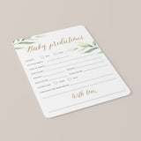 Botanical Leaves Baby Prediction Card DIY Printable