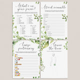 green leaves bridalshower games package printables