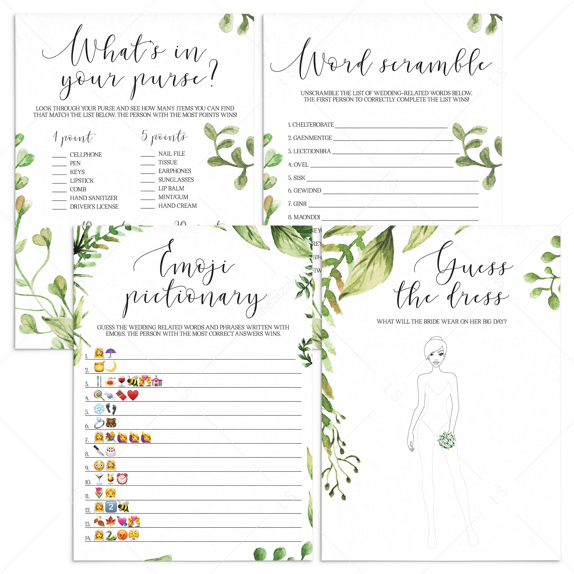 botanical bridal shower games bundle instant downloads by LittleSizzle