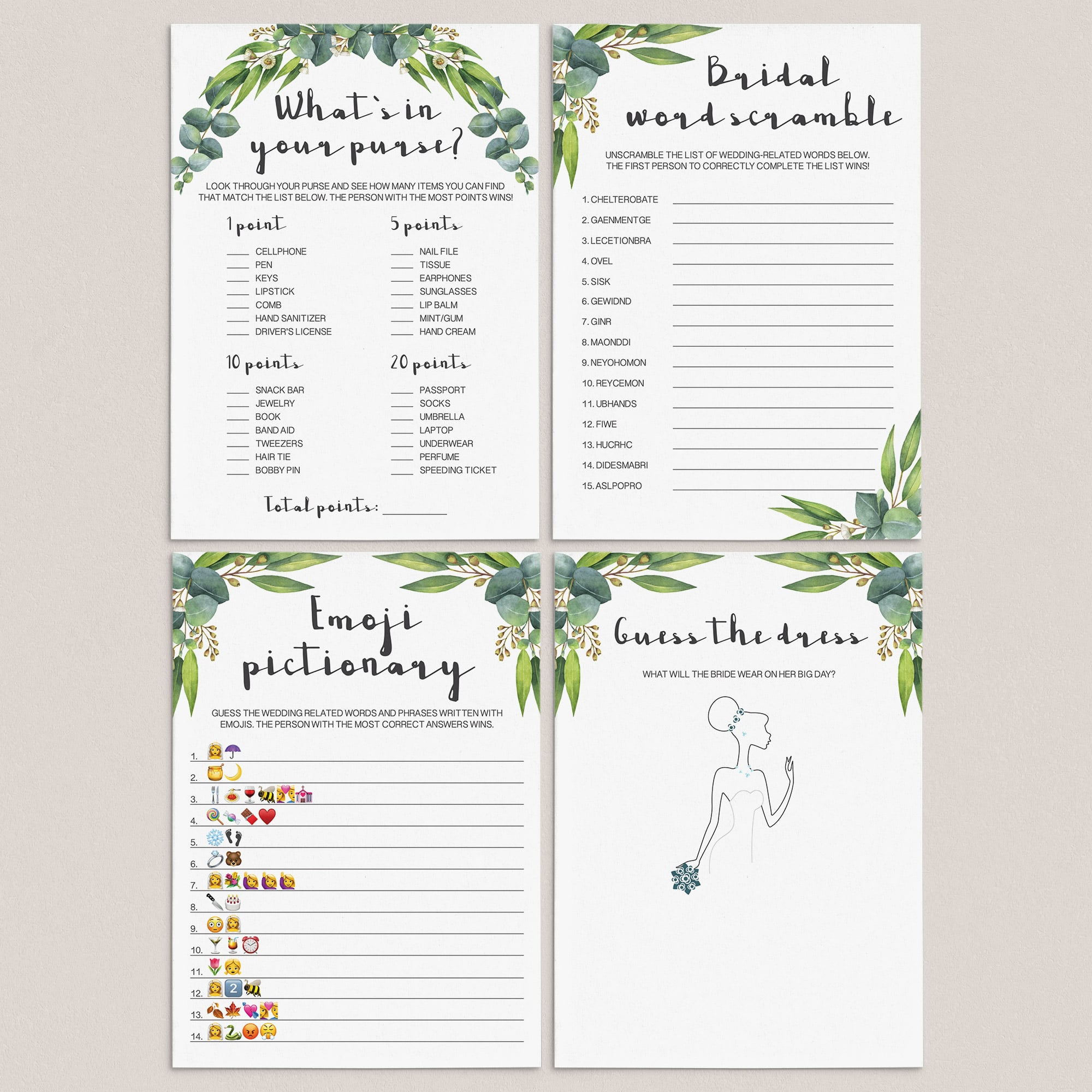 botanical bridal shower games package printables by LittleSizzle