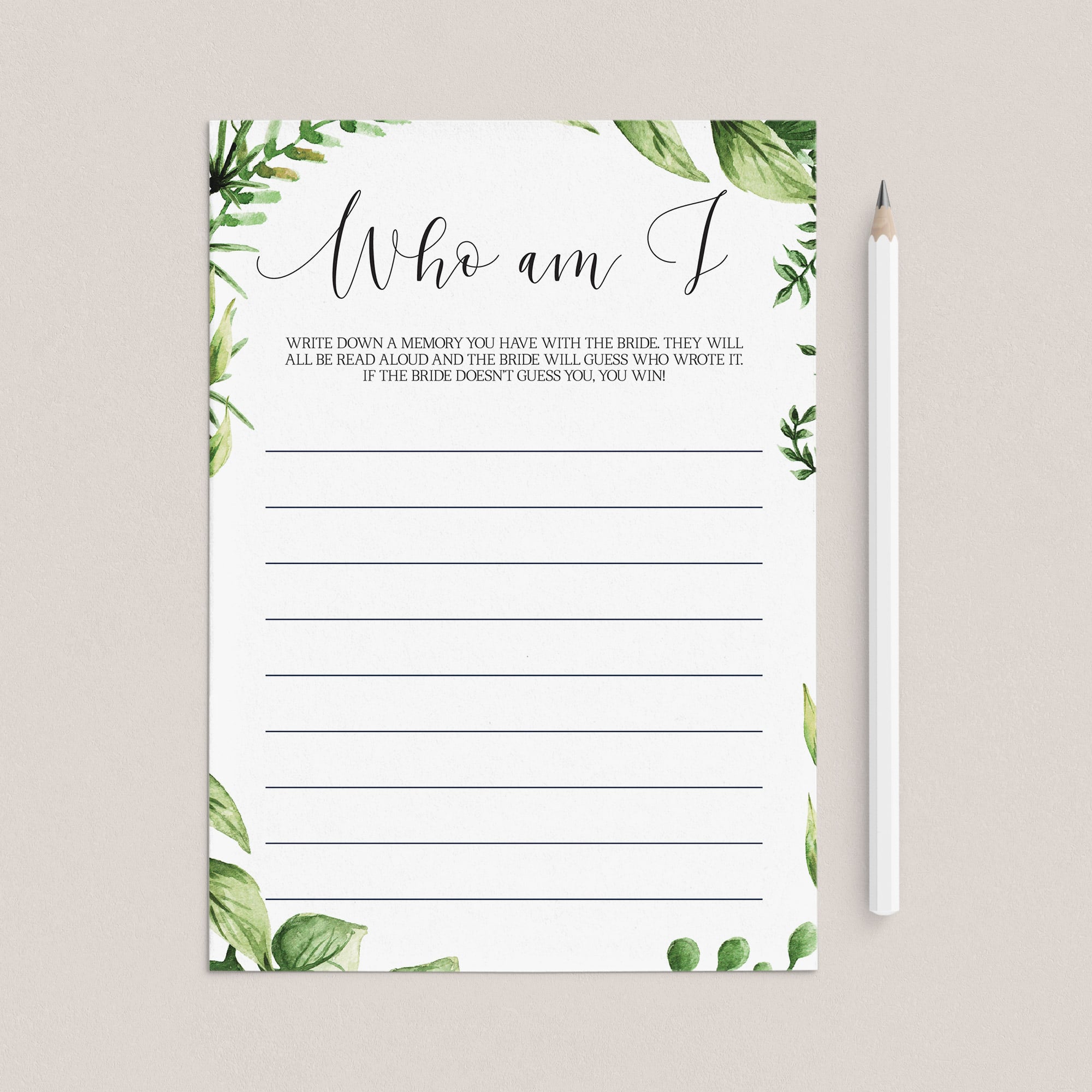 botanical bridal shower memories game templates